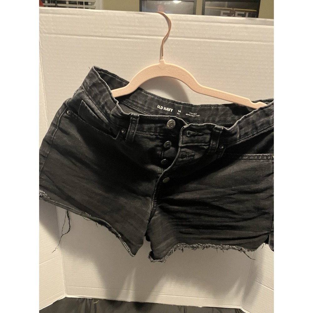 Old Navy Black Boyfriend Jean Shorts Size 14 Cut Off Booty High Rise Button Fly